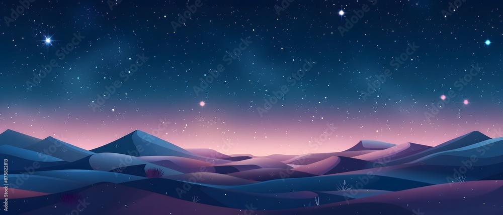 Starry night sky over a landscape of rolling hills. Starry night sky over a landscape of rolling hills.