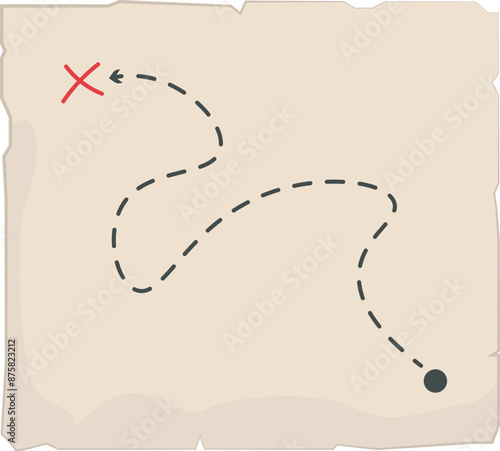 Vintage treasure map template. Simple map with markings. Treasure map with x marking the spot