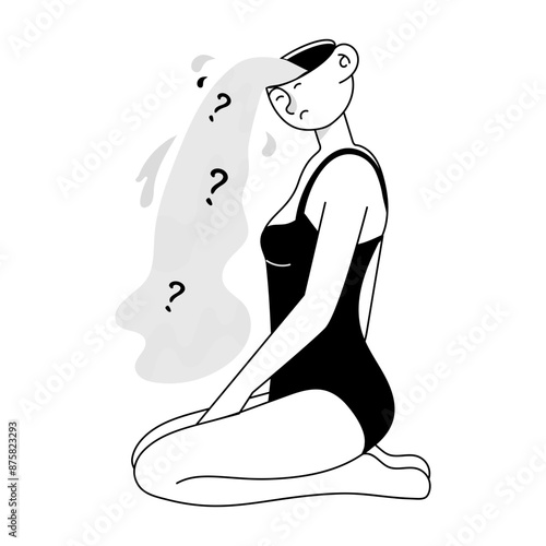 Doodle mini illustration showing girl with memory issue 

