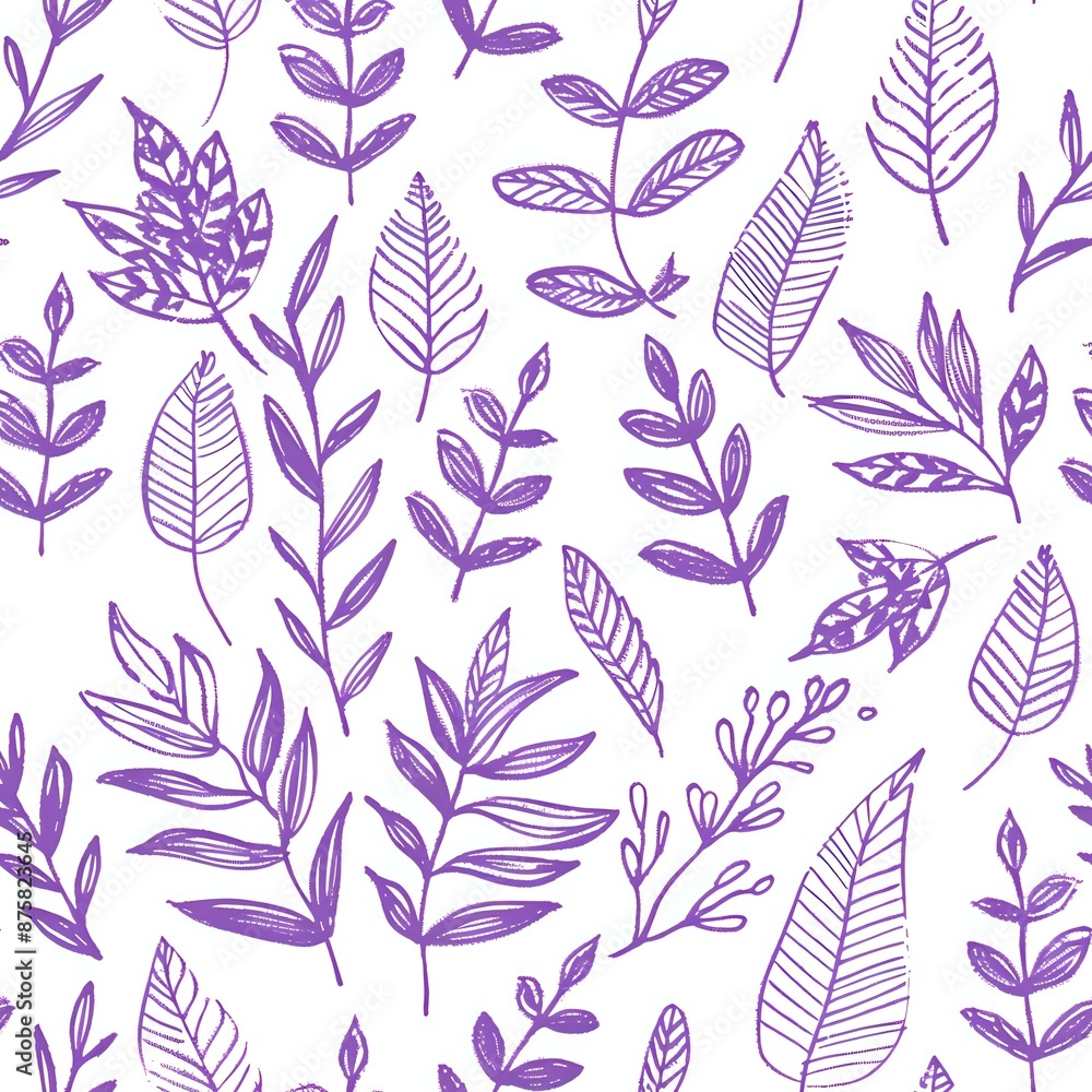 Hand-drawn botanical seamless design with simple and geometric leaves Hand-drawn botanical seamless design with simple and geometric leaves