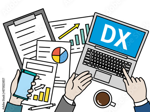DX推進、ミーティングや取り組みを考えるイラスト