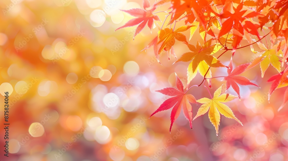 Fototapeta premium Autumn maple leaves warm light soft sparkle effects suitable projects decorative red yellow colors seasonal design forest nature