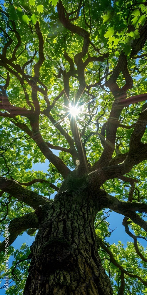 Naklejka premium Looking Up at the Sun Through a Tree