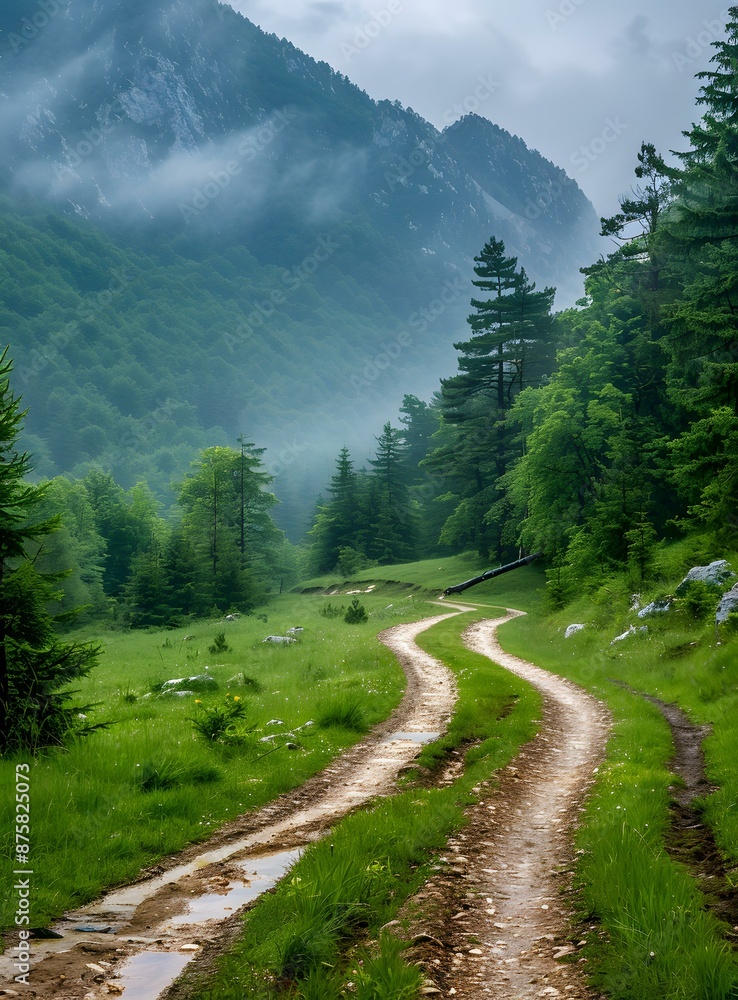 Winding Dirt Road Through a Mountain Forest Winding Dirt Road Through a Mountain Forest