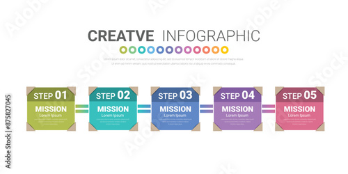Presentation infographic template with 5 options, vector infographics design and marketing icons can be used for workflow layout, steps or processes.