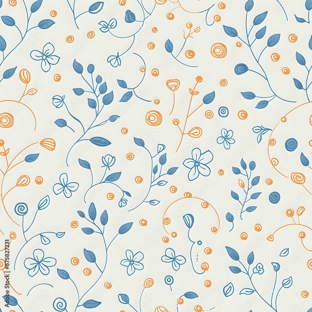 Fototapeta premium Floral Grid Pattern in Blue, Green, and Pink for Fabric and Wallpaper