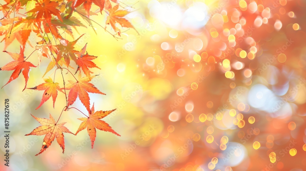 Autumn Theme Web Banner with Red and Yellow Leaves and Bokeh Effect Autumn Theme Web Banner with Red and Yellow Leaves and Bokeh Effect