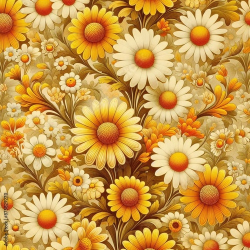 Wallpaper Mural A close-up of a bunch of flowers a brown background, Hippie Wallpaper flower blossom pattern image Torontodigital.ca