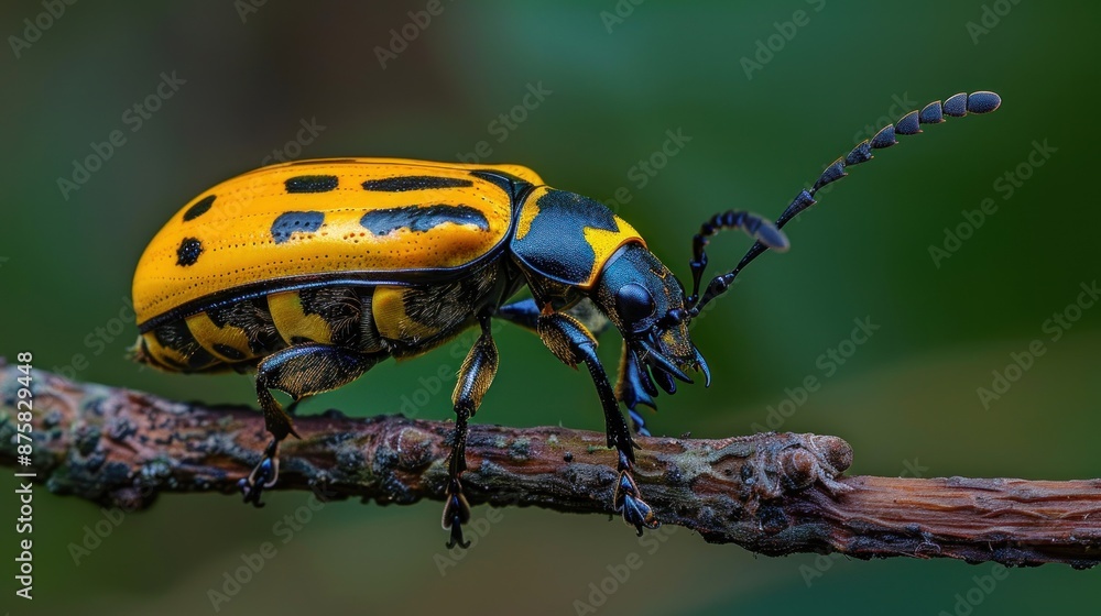 Yellow and Black Beetle on a Twig Yellow and Black Beetle on a Twig