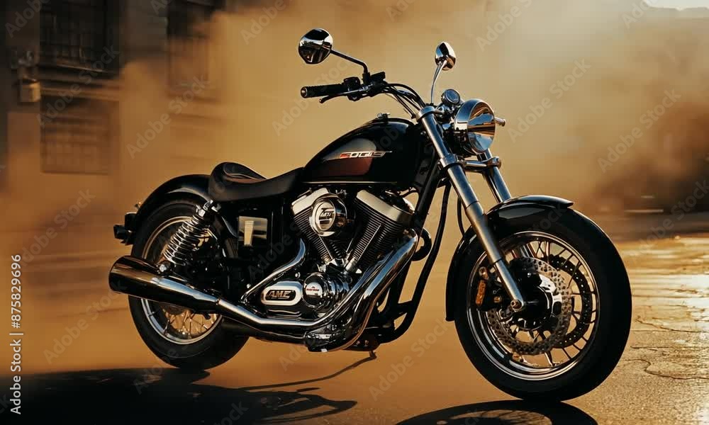 Rugged Motorcycle in Cinematic Urban Glow Rugged Motorcycle in Cinematic Urban Glow