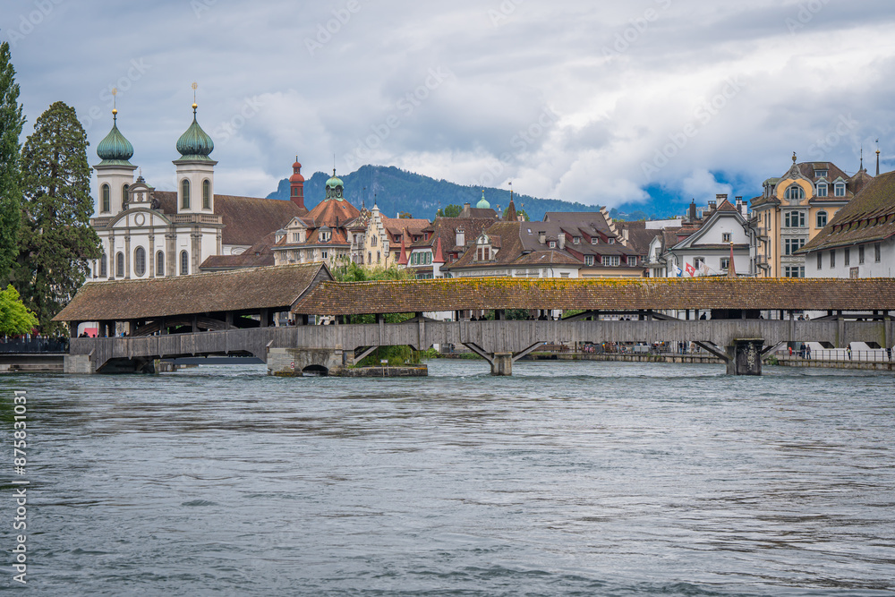 amazing beautiful city where tourist can see architecture old town city cow , river cruising wooden bridge at Lucerne Switzerland amazing beautiful city where tourist can see architecture old town city cow , river cruising wooden bridge at Lucerne Switzerland