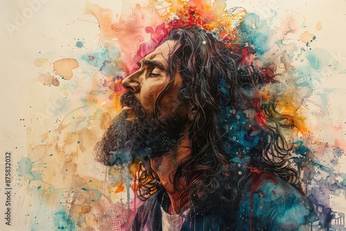 Witness Jesus' triumphant Palm Sunday entry in a vibrant watercolor illustration, capturing the celebration and reverence.