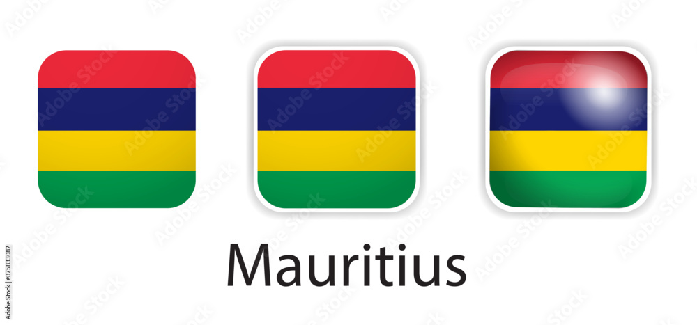 Fototapeta premium Mauritius flag vector icons set in the shape of rounded square