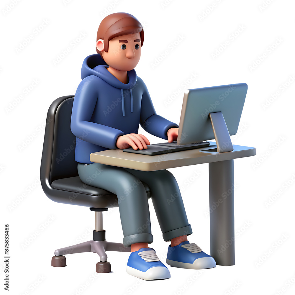 3d illustration of A programmer in a hoodie and jeans, typing furiously on a keyboard
3d illustration of A programmer in a hoodie and jeans, typing furiously on a keyboard