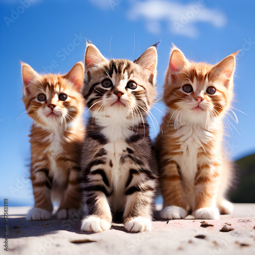 three kittens on background