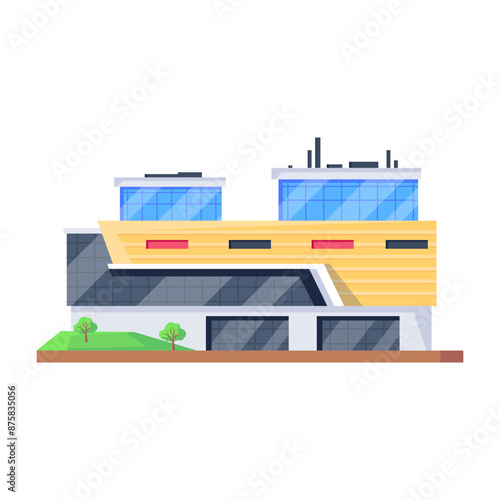 Get this isometric icon of shopping plaza building 


