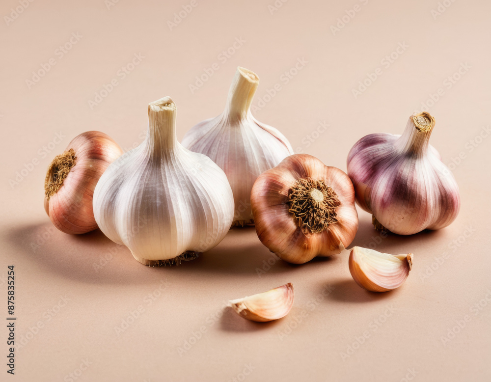 Obraz premium Collection of garlic in different angles isolated on white background.