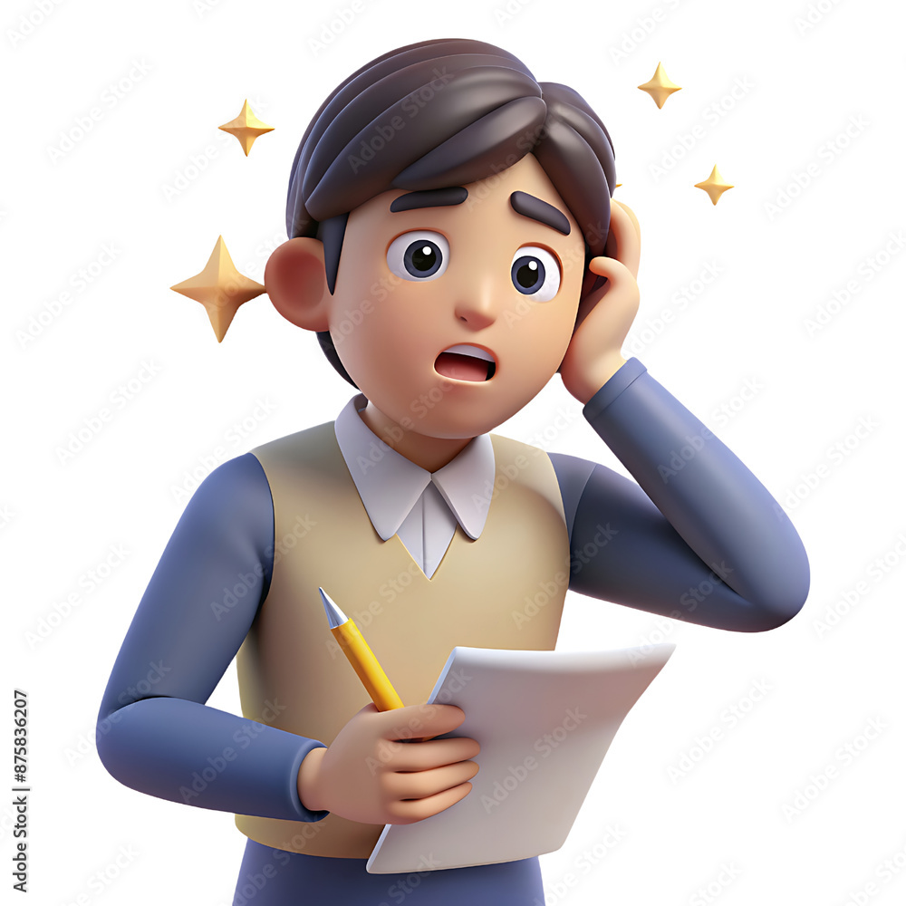 3D Illustration of Student Expressing Sadness Over Bad Marks 3D Illustration of Student Expressing Sadness Over Bad Marks