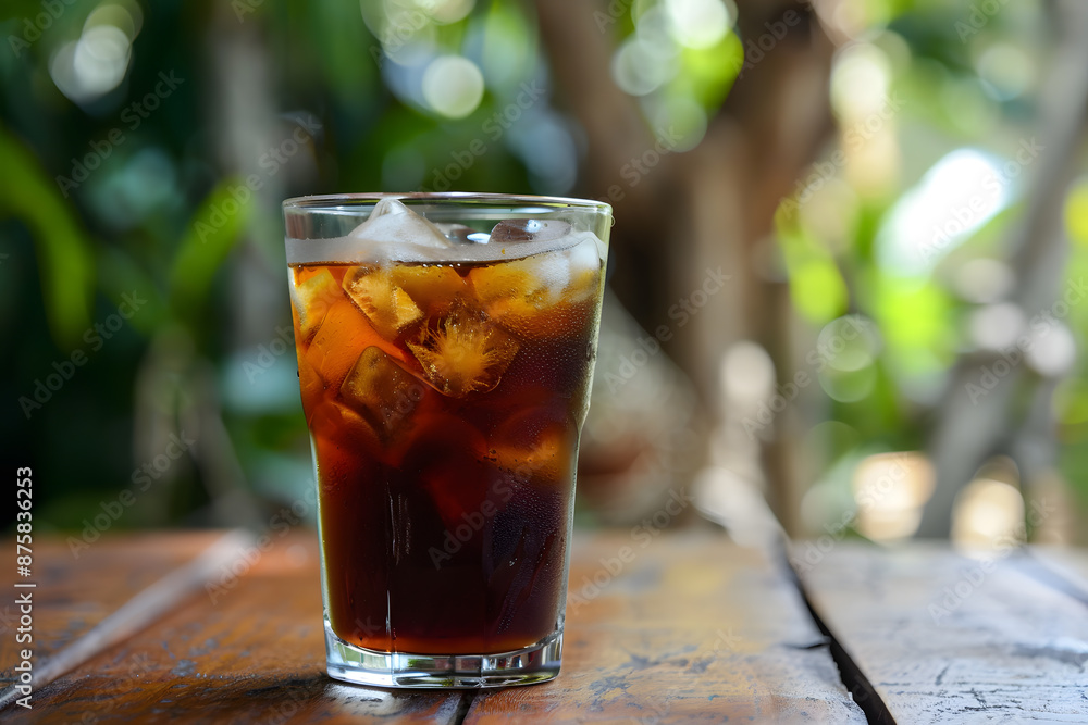 Refreshing Glass of Cold Brew on Wooden Table Refreshing Glass of Cold Brew on Wooden Table