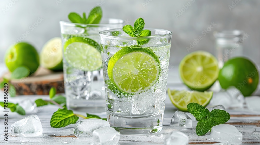 Refreshing Lime and Mint Drink with Ice Refreshing Lime and Mint Drink with Ice