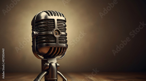 vintage microphone on a wooden background