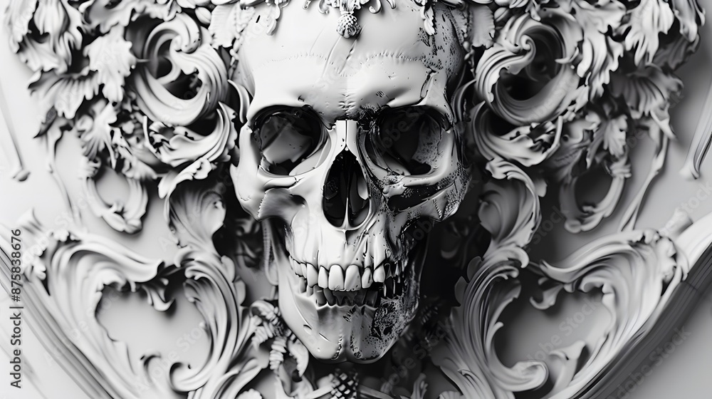 skull sketch on white background