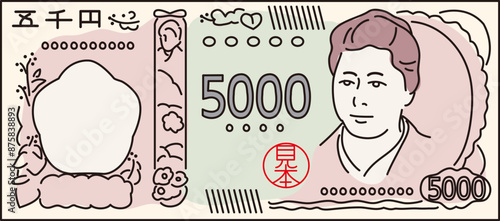 2024年　新紙幣のライン画のイラストレーション