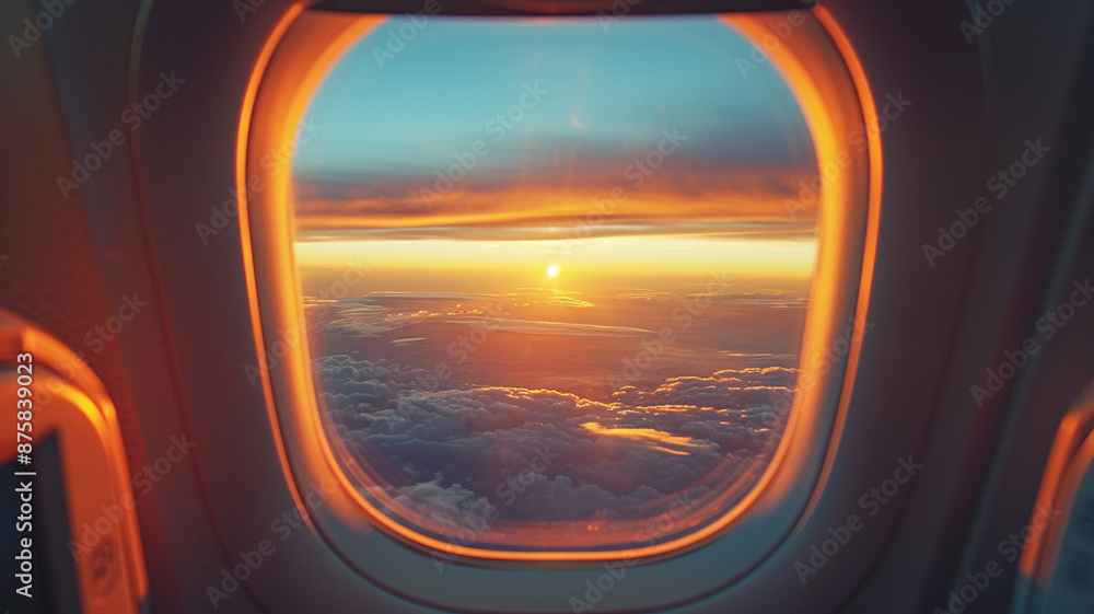 Close up flight passenger sit by window opens window cover on arrival cabin view Close up flight passenger sit by window opens window cover on arrival cabin view