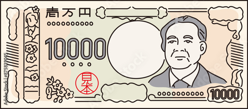 2024年　新紙幣のライン画のイラストレーション
