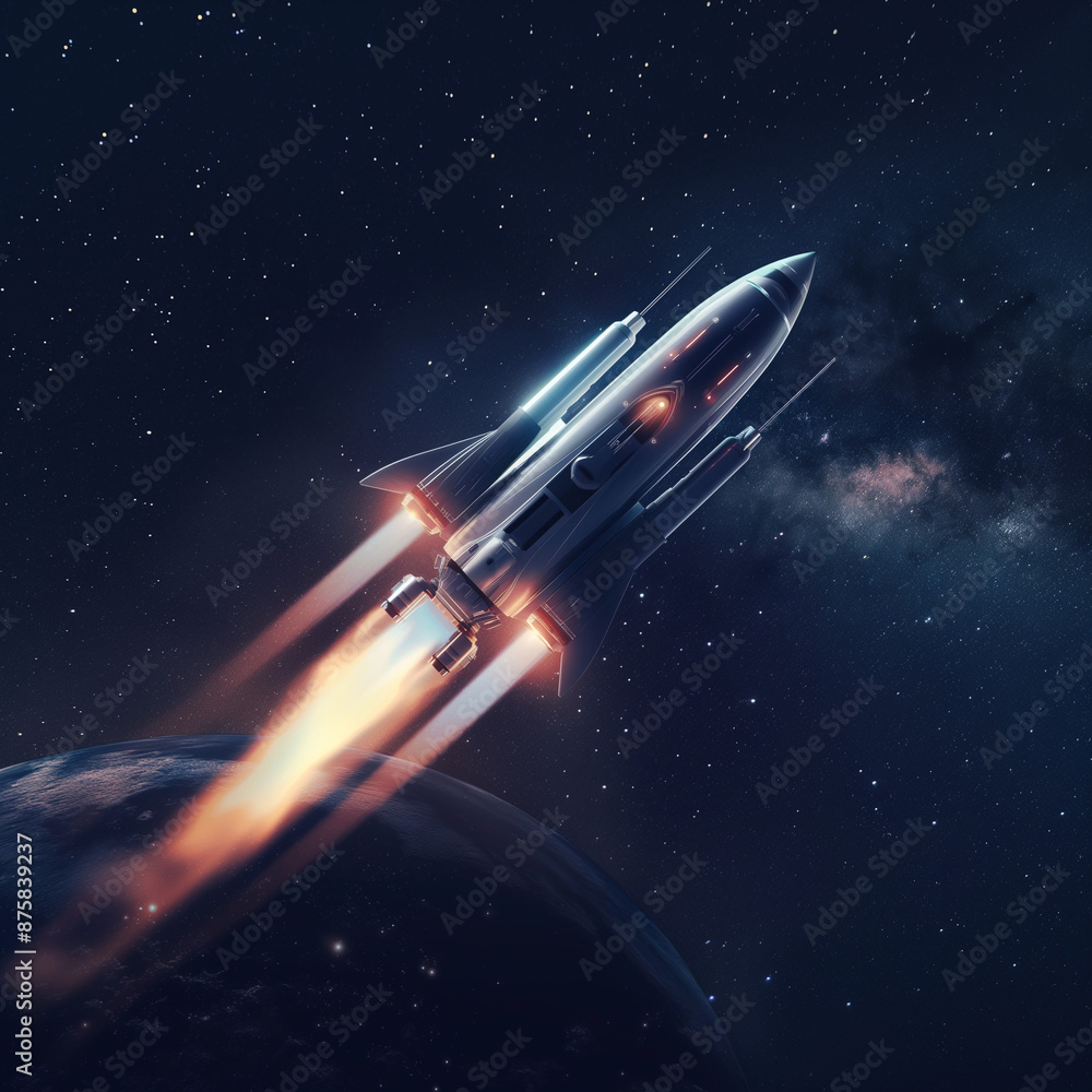 spaceship and space,New Ship flies to another planet. Spaceship takes off into the starry sky. Rocket starts into space. Concept
spaceship and space,New Ship flies to another planet. Spaceship takes off into the starry sky. Rocket starts into space. Concept