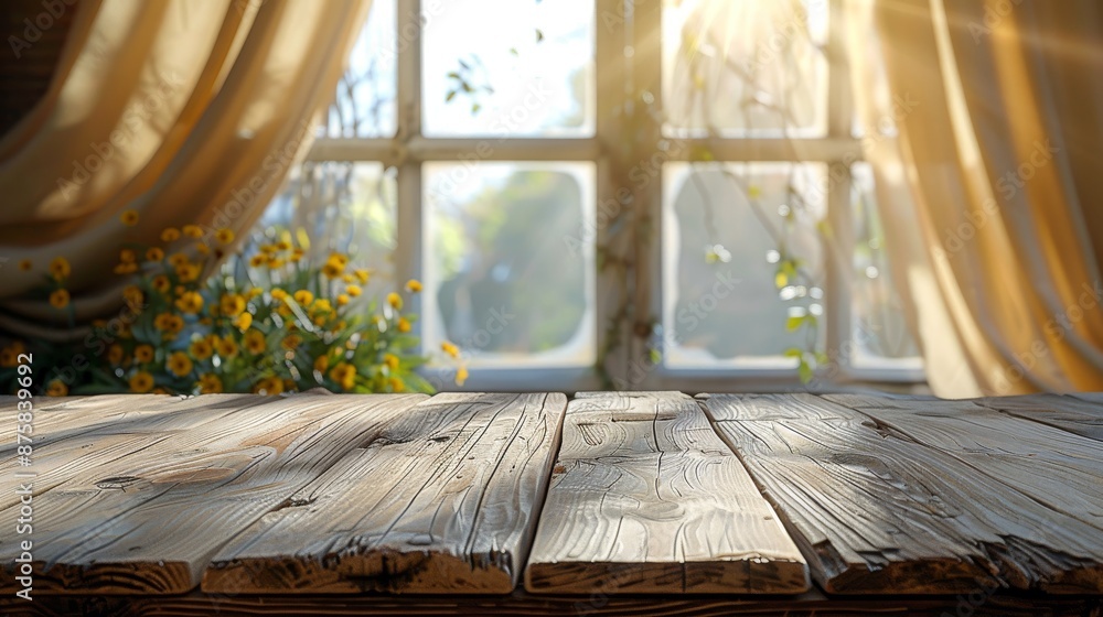 Rustic Wooden Tabletop with Window Background Rustic Wooden Tabletop with Window Background