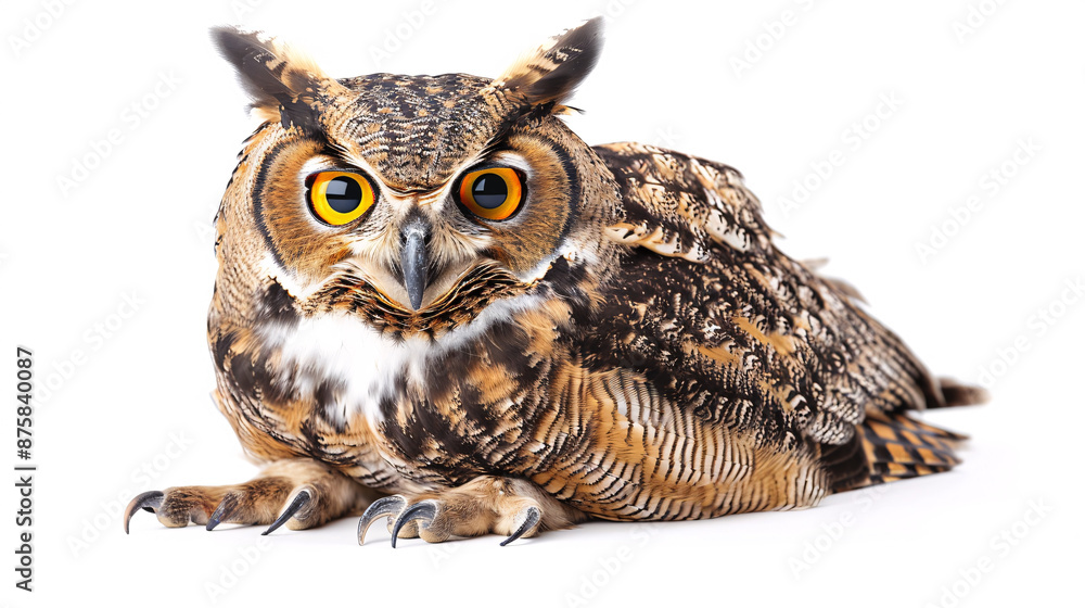 Portrait of an owl isolated on white background. Studio shot. Portrait of an owl isolated on white background. Studio shot.