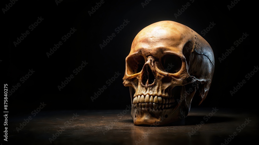 Skull set against a black background, death, spooky, eerie, Halloween, creepy, horror, dark, gothic, skeleton, macabre, anatomy Skull set against a black background, death, spooky, eerie, Halloween, creepy, horror, dark, gothic, skeleton, macabre, anatomy