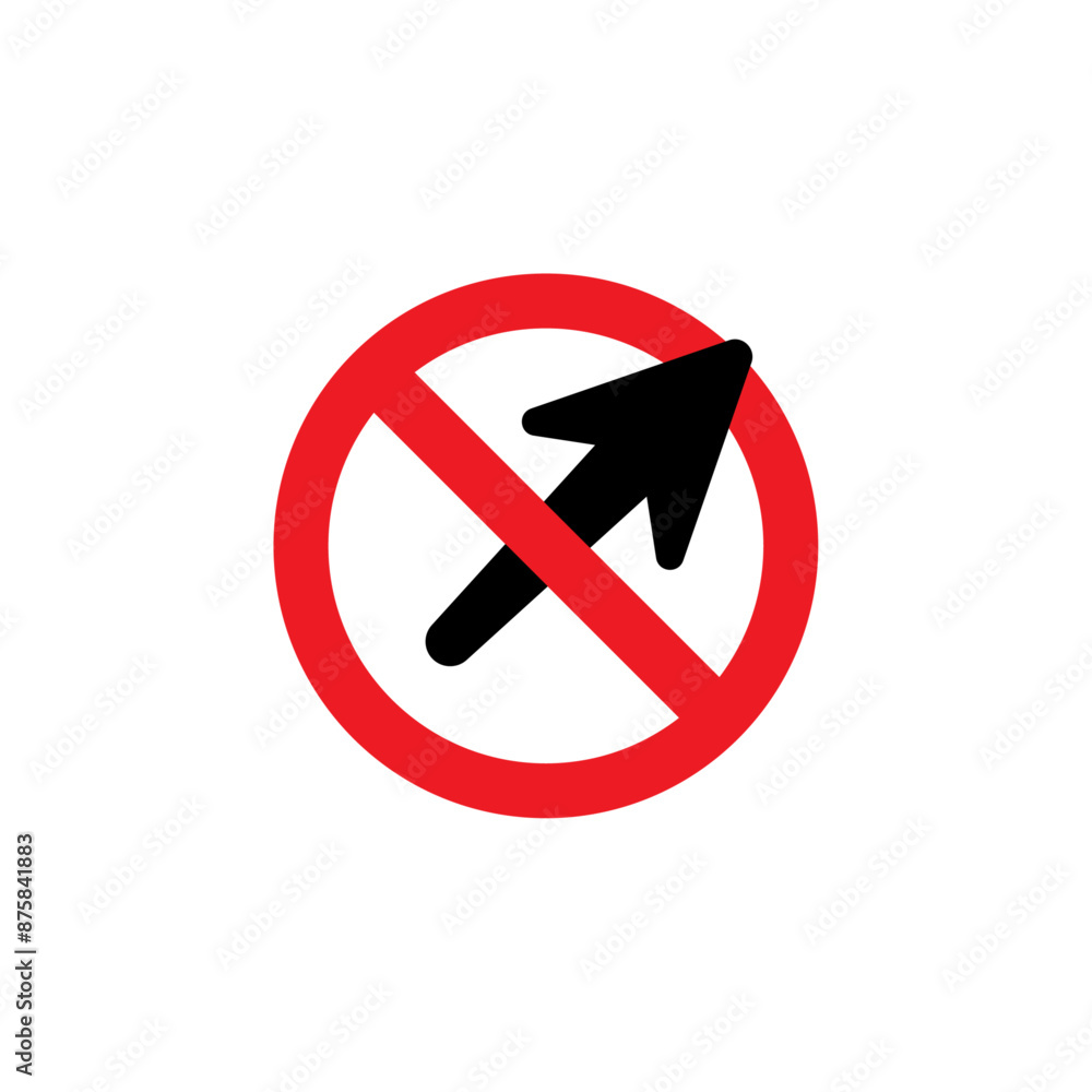Red no right turn sign with a red line crossed by a black arrow facing left To enforce driving on the road, vector illustration on white background for design
