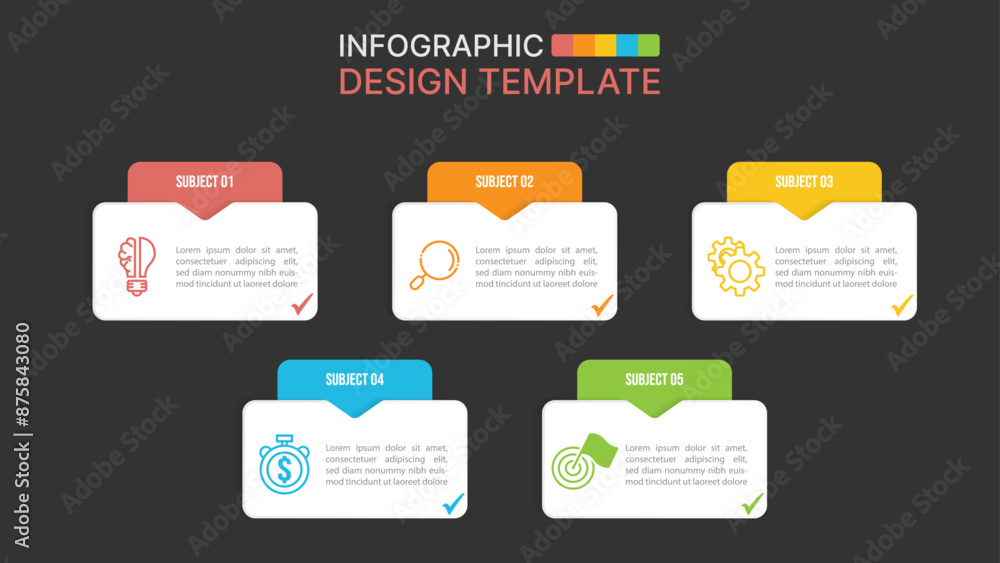 Fototapeta premium Vector Infographic design with 5 options. Infographics for business concept. Can be used for presentations banner, workflow layout, process diagram, flow chart, info graph