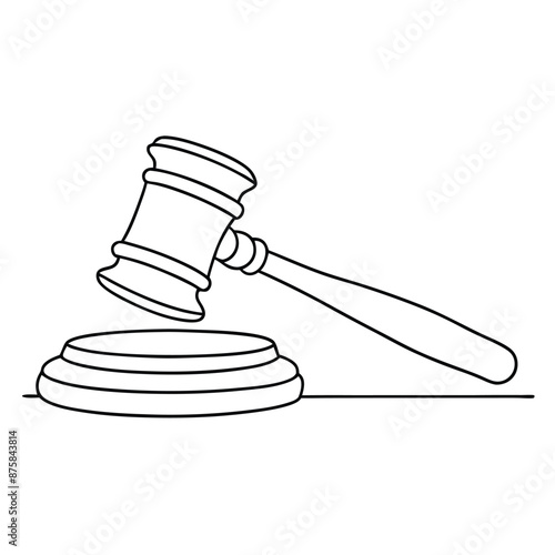 a judge gavel in line art vector illustration isolated on a white background