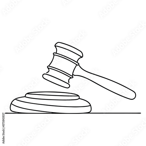 a judge gavel in line art vector illustration isolated on a white background