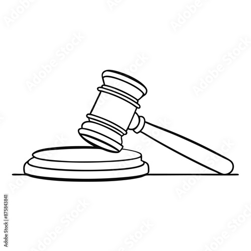 a judge gavel in line art vector illustration isolated on a white background