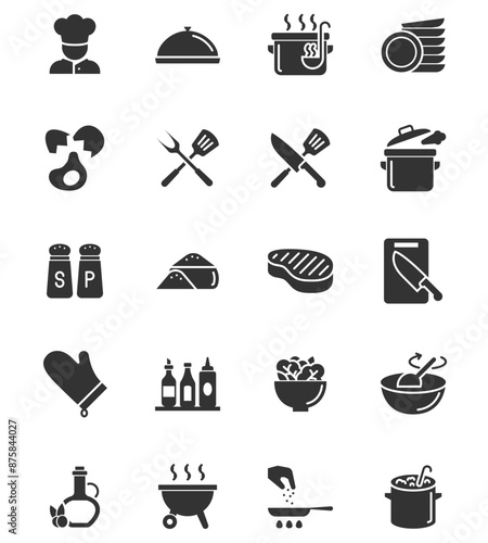 set of cooking icons, utensils, kitchen