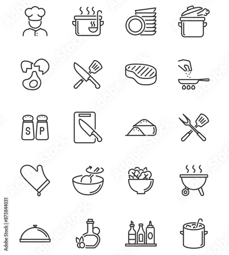 set of cooking icons, utensils, kitchen