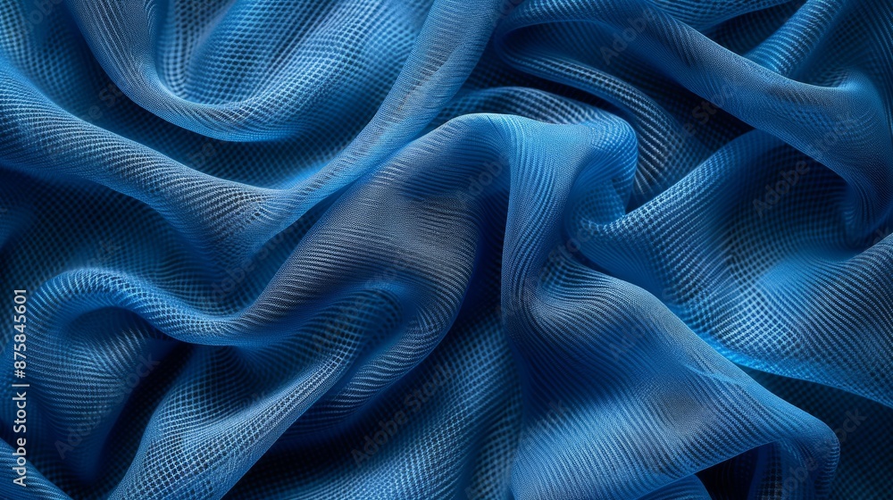 Naklejka premium Gradient Blue Fabric with Soft Waves and Delicate Mesh-Like Texture