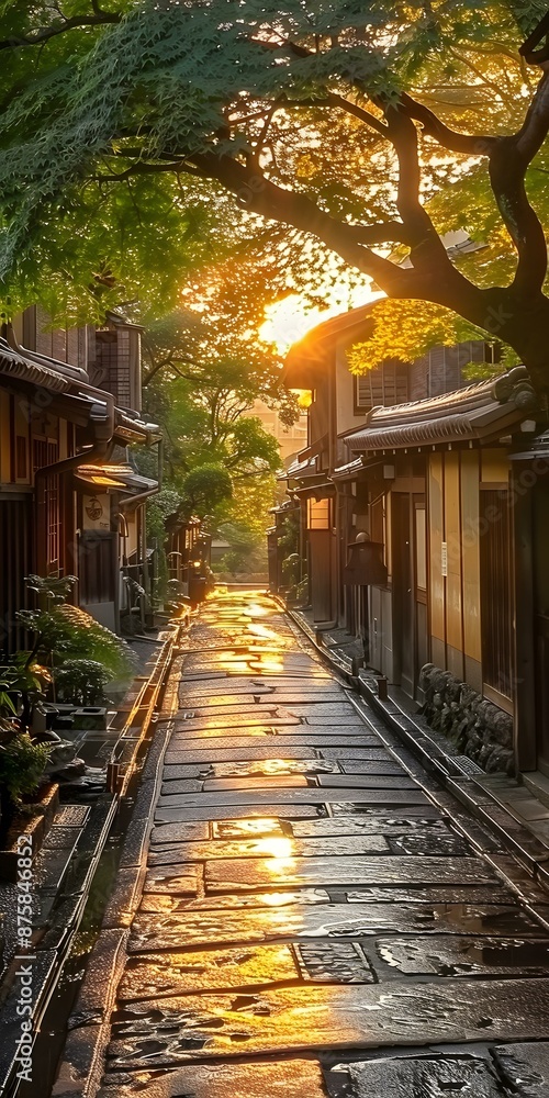 Fototapeta premium Golden Sunset on a Japanese Street