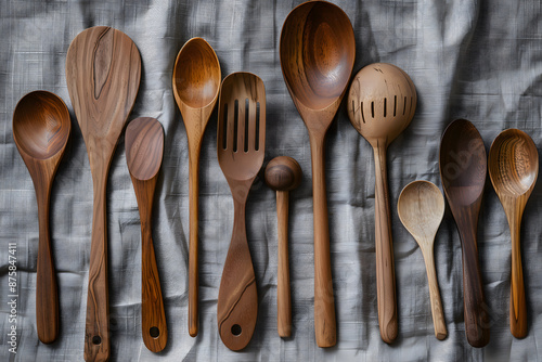 Wooden Cooking Utensils on Gray Cloth