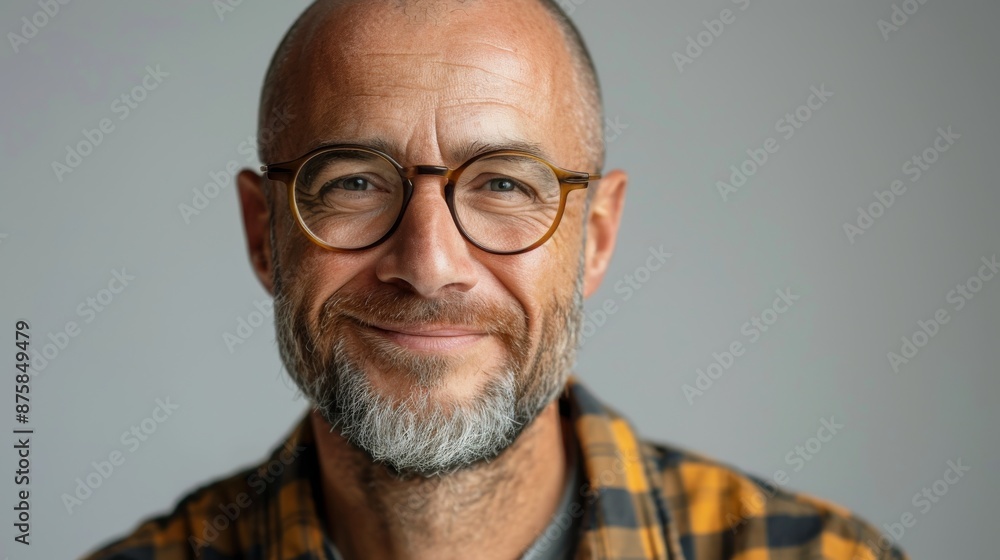 Portrait of a Bearded Man Wearing Glasses and a Plaid Shirt Portrait of a Bearded Man Wearing Glasses and a Plaid Shirt
