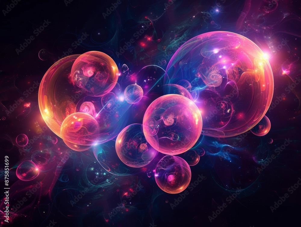 Glowing Orbs on Dark Background - Abstract Illuminated Sphere Design Concept Glowing Orbs on Dark Background - Abstract Illuminated Sphere Design Concept