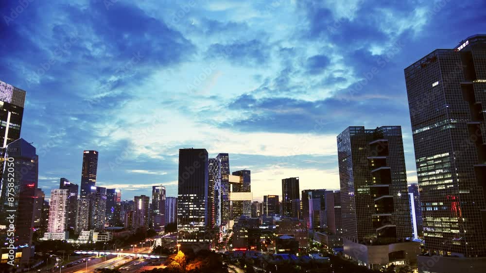 Time lapse of China office buildings in the city at dusk Time lapse of China office buildings in the city at dusk