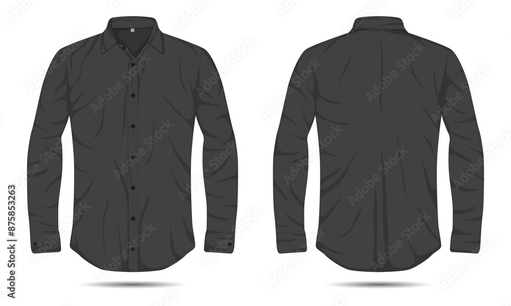 Mockup of black long-sleeve button-up shirt front and back view Mockup of black long-sleeve button-up shirt front and back view