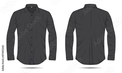 Mockup of black long-sleeve button-up shirt front and back view