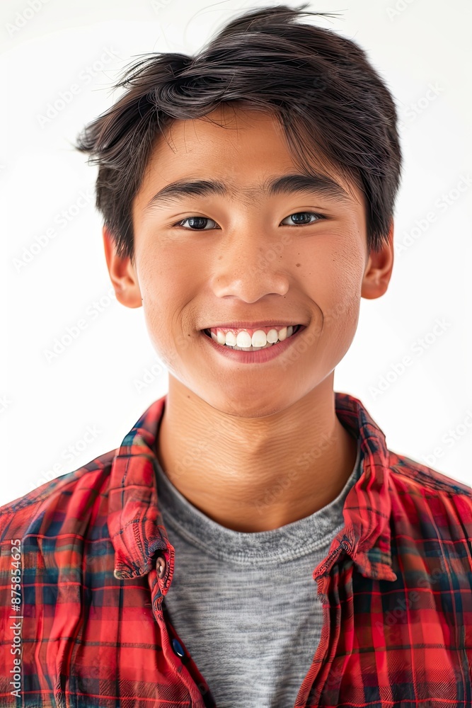 Young Asian man smiling isolated on white background - generative ai Young Asian man smiling isolated on white background - generative ai