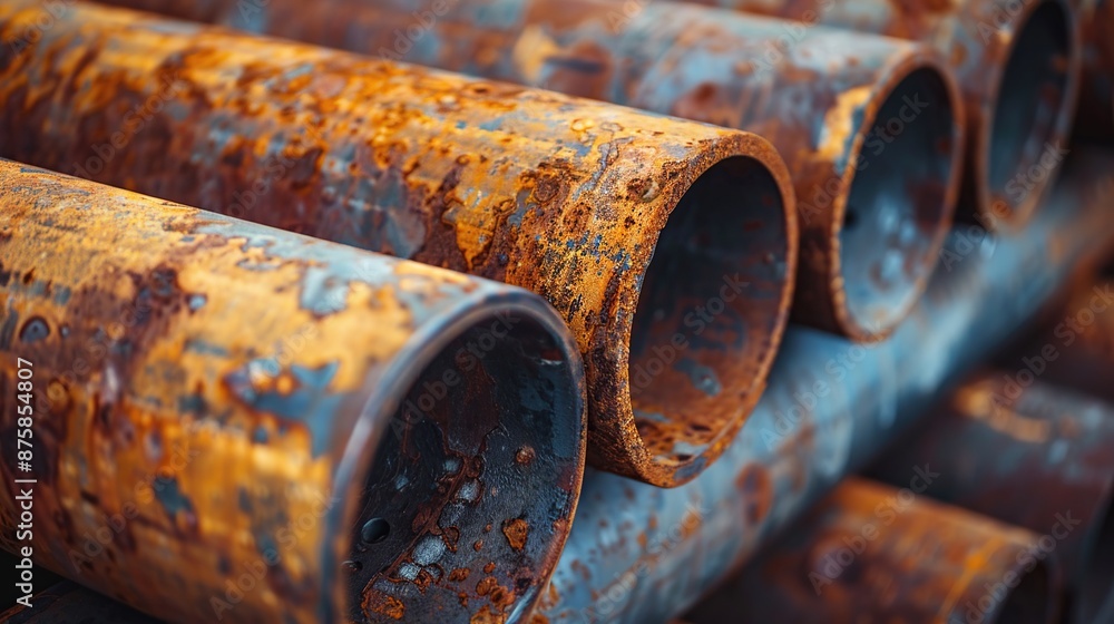 Close-up of Rusty Metal Pipes Stacked in a Pile